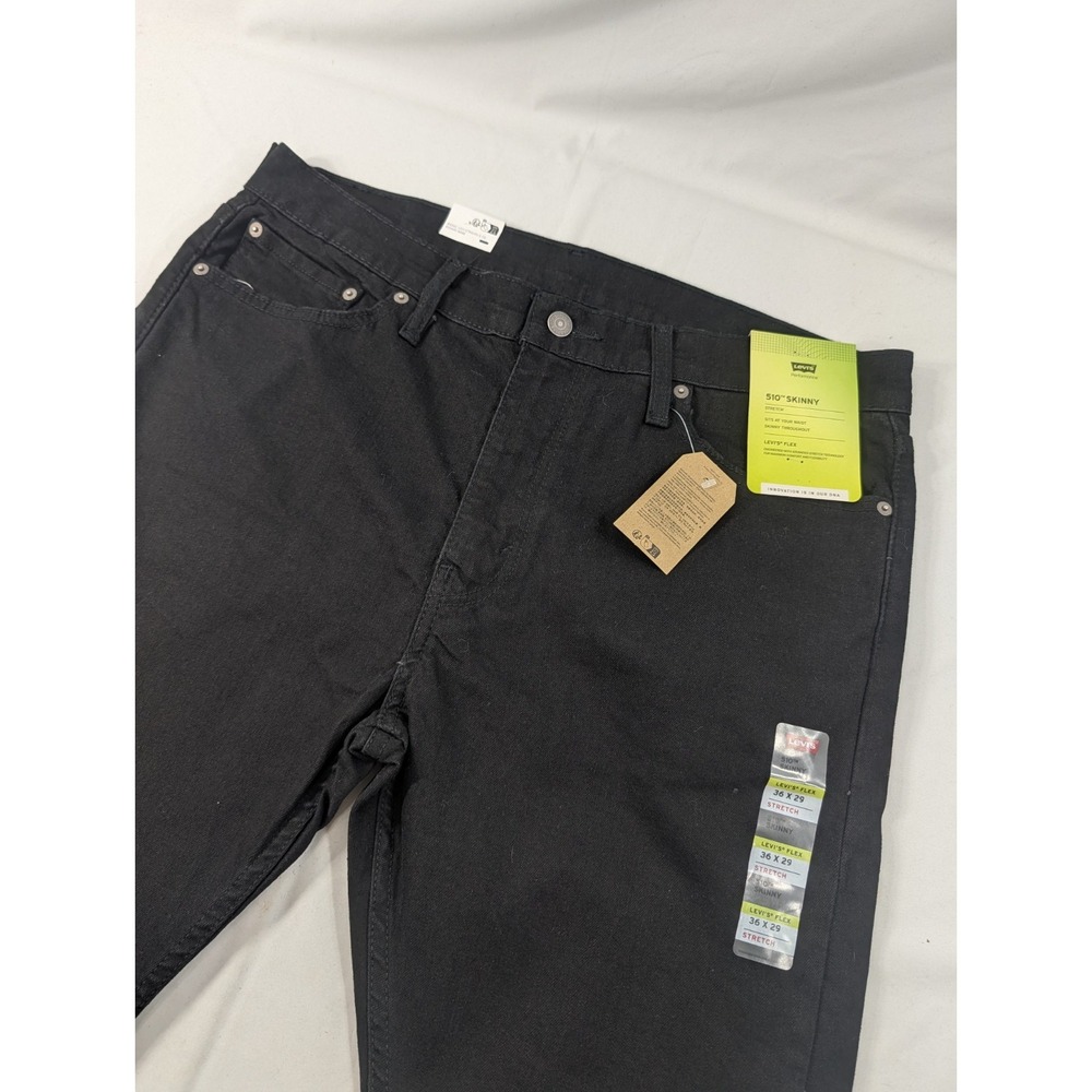 New Levi's 510 skinny Fit Jeans Men's 36x29 Black Denim 100% Cotton Straight Leg